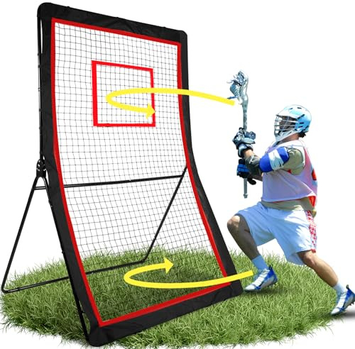 Lacrosse Rebounder Net,5x7ft Volleyball Rebounder with 5 Adjust Angles,1 Carry Bag,Pitch Back Net Fix by 6 Ground Stake,Baseball Bounce Back Net for Lacrosse,Baseball,Volleyball,Soccer Training