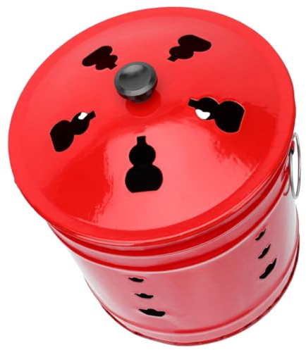Toddmomy Enamel Coated Red Incinerator Can Burn Barrel for Garden and Outdoor Use Stainless Steel Fire Bin Ash Bucket Heat Resistant Random Style