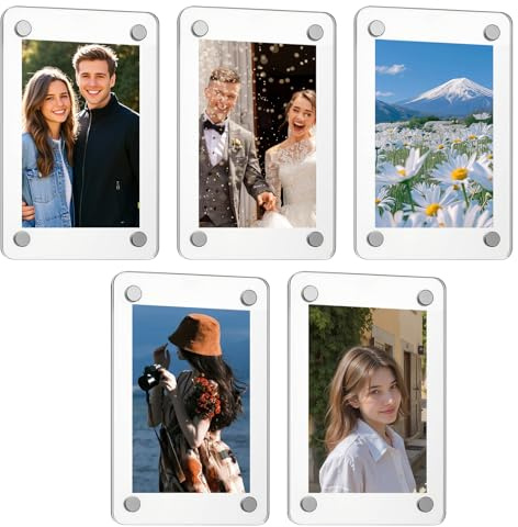 Confezione da 5 cornici magnetiche per frigorifero in acrilico, trasparenti, a doppia faccia, mini cornice portafoto per frigorifero, 5 x 8 cm