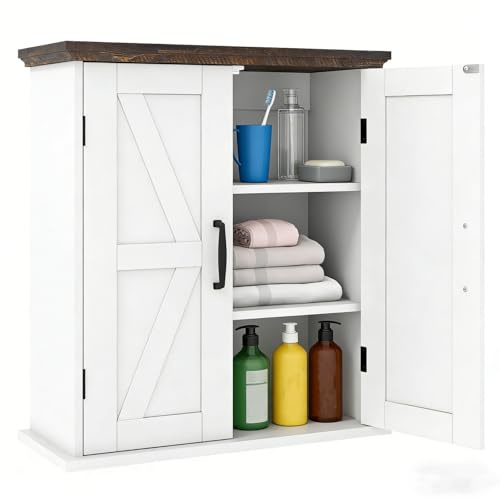 LIFEZEAL Mobiletto Bagno Salvaspazio da Parete, Bianco, Pensile Bagno Sospeso a Muro a 2 Ante con 3 Ripiani, Regolabile, Armadietto, Armadio, Mobile, per Cucina, Farmacia, in Legno, 53,5x22,5x60cm