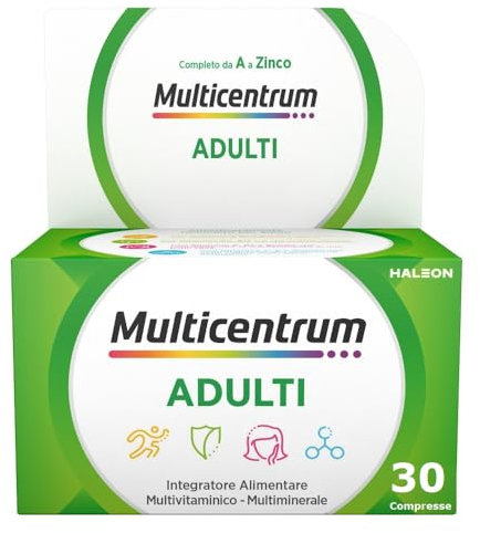 Multicentrum Adulti Integratore Alimentare Multivitaminico Completo Vitamine e Minerali per Adulti, con Vitamina B, D e C, Combatte Stanchezza e Affaticamento, 30 Compresse