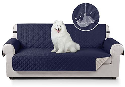 TAOCOCO Sofa Überzug, Sofabezug Wasserdicht Mit Gummiband，Wohnzimmer Anti-Rutsch Gepolsterter Sofaschutz für Haustiere, Katzen, Hunde, Spielende Kinder(Dunkelblau, 3 Sitzer)