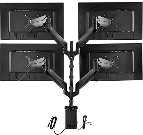 tectake 404157 Monitor Halterung für 4 Monitore, Tischhalterung für 13“-32“ LED LCD Bildschirme, VESA 75x75 / 100x100, Schwenkarme neigbar drehbar kippbar höhenverstellbar, 4X 9 kg, schwarz