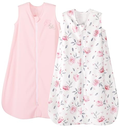 PHF Warm Micro-Fleece Baby Sleep Sack 0-6 Months, Soft Baby Wearable Blanket, 2-Way Zipper Sleeping Bags, 2 Pack Comfy Toddler Sleeping Sack for Girls, Small Size, Floral