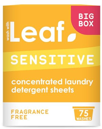 Leaf Laundry Sheets Washing Sheets - Sensitive, Non-Bio, Unscented Concentrated Wash - Planet Friendly Alternative to Capsules, Capsules and Liquid Detergents - Plastic Free, Zero Waste - 75 Washes
