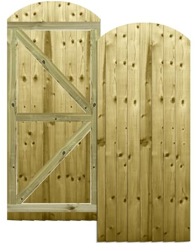 Arch Top Wooden Garden Gate 6x2.5ft - Feather Edge Fully Framed Treated Timber Door, H:6ft x W:2.5ft Ideal for Outdoor Pathway Home Access (High: 180cm x Wide: 75cm)