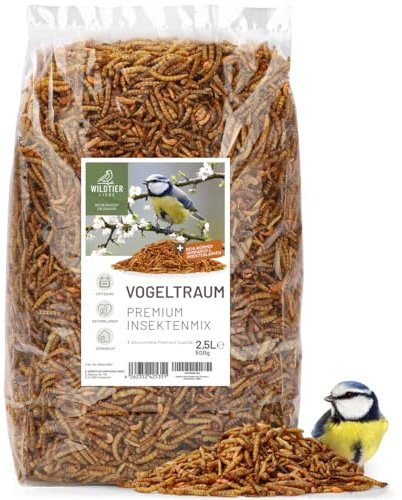 wildtier liebe Vogeltraum - Set di insetti di alta qualità, 2,5 litri, secchi, larve di insetti e gamarus per uccelli, vermi di farina, mangime per uccelli
