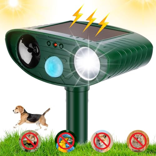 Marstey Ultrasonic Cat Repeller, 30FT Ultrasonic Solar Animal Repellent with Motion Sensor, IPX4 Waterproof Pest Repellent for Garden Yard Squirrels Cats Rats Fox
