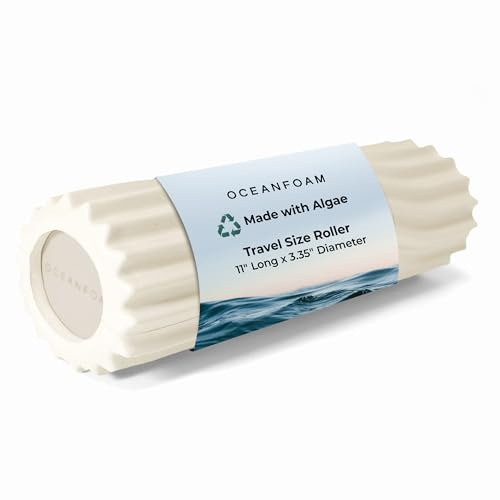 Oceanfoam Ripple Travel Foam Roller (11 x 3.35) Firm Mini Foam Roller for Physical Therapy, Deep Tissue Massage, Back Pain - High Density, Ergonomic Wave Textured - Yoga, Pilates, Exercise (Natural)