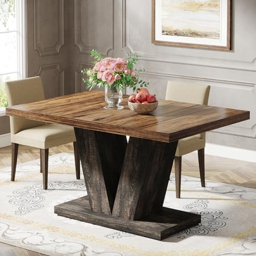 Tribesigns 47-Inch Dining Table for 4, Black Kitchen Dinner Table with Heavy Duty Pedestal, Farmhouse Wooden Eating Table for Home, Dining Room, Small Space, Black & Brown