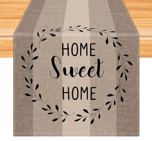 Kiatuniya Tischläufer Streifen Beige Braun Modern Winter Läufer Tisch Vintage Abwaschbar Tischlaufer Landhausstil für Frühling Herbst Küche Tischdeko Party Dekor 40x140 cm