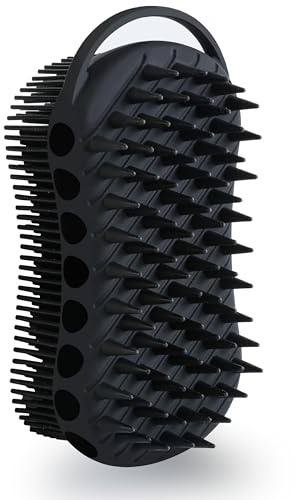 MtBoi Double-Sided Exfoliating Silicone Body Scrubber, 2-in-1 Bath Scrubber, Shampoo Brush, Silicone Loofah for All Skin Types, Shower Body Scrubber, Easy to Clean, Lather Well (Black)