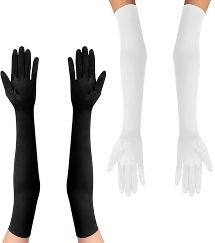 ZYEKIU 2 Stück Abendhandschuhe Classic Opera Party Damen Elegant Abendhandschuhe Lang Elastic Adult Size Opernhandschuhe für 1920 Handschuhe Mädchen Halloween Fasching Fest Party Kostüm
