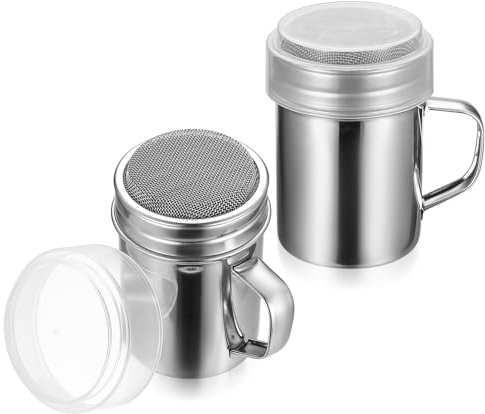 2 Pezzi Mini Saliera da Tavola, Sale e Pepe Set, Spargisale da Cucina, Saliera e Pepiera in Acciaio Inox, Spolveratore per Farina con Setaccio a Maglie Fini per Sale Condimento Cappuccino Spezie Caffè