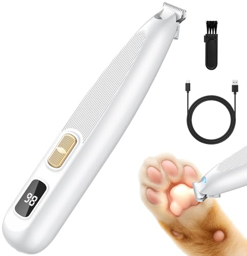 YAZEKY Leise Pfotentrimmer für Hunde, Profi Hundeschermaschine mit LED-Licht, Wasserdichte Pfoten Rasierer, USB Wiederaufladbar Hundepfoten Trimmer, Schermaschine Hund für Hunde Katzen Pfoten Ohren