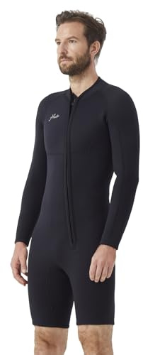 Hevto Shorty Wetsuit Men 2mm Neoprene Front Zip Wet Suit in Cold Water for Surfing Swimming Paddle Boarding Diving (M2LS-Black, 4XL)