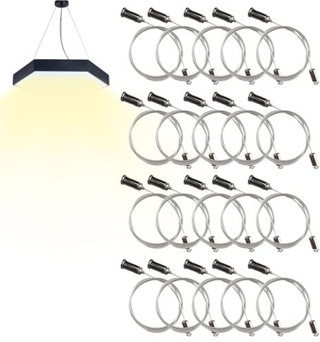 Cables de Suspensión para Iluminación | Cable para Luminarias de Garaje 20 Piezas | Cable de Acero para Lámparas Colgantes Alta Resistencia para Oficinas Hoteles Salón Dormitorio