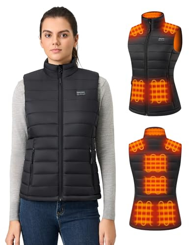 Hecusma Gilet Chauffant Femme avec Batterie incluse 16000mAh 7.4V, Léger Gilet Chauffant Electrique, Veste Chauffante Femme pour Sports en Plein Air Hiver -S