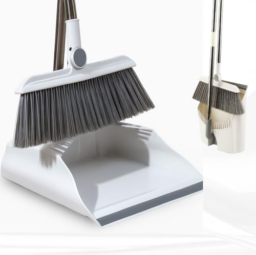 Long Handled Dustpan and Brush Set, Dustpan and Brush Sets Reduce Bending, Dustpan and Brush with Comb Teeth, 180 Degree Rotating Sweeping Broom, Broom and Dustpan Set for Indoor Outdoor Home Kitchen