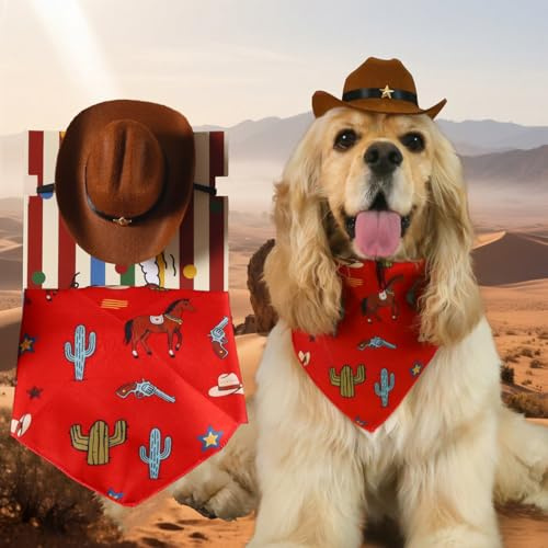 Cappello per Cani e Gatti,Haoyanger Cappello per Gatti Carino Cappello da Cowboy per Cani Regolabile Sciarpa Costume per Cosplay per Feste