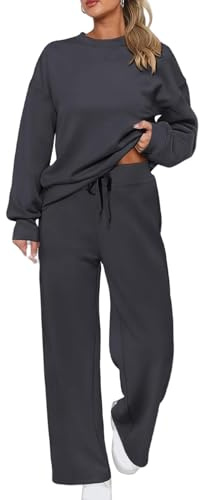 Ensemble Détente 2 Pièces Femme Couleur Pure - Vêtement Femme Sport Casual, 2 Pièces Mode Camping, Haut Col Rond Et Pantalon - Convient pour Le Printemps Et L'automne Gris foncé L