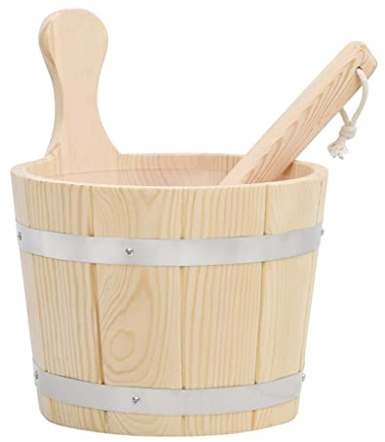 Ziaphsol Set de cubo de sauna y paleta de sauna de madera de pino maciza con revestimiento de polipropileno y acero inoxidable, cubo de infusión de 5 l, paleta de 36 cm para baño de vapor SPA Wellness