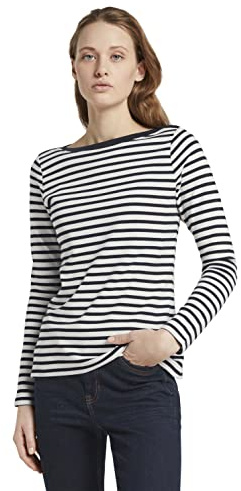 TOM TAILOR Denim Señoras Manga larga con rayas 1023950, 25924 - Navy White Stripe, L