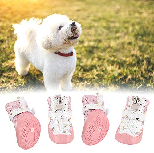 Zapatos para Perros, 4 Piezas Color Rosa Transpirable Antideslizante de Malla Botas para Caminar Protector de Patas para Perros Pequeños(2#)