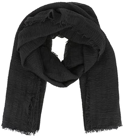 moonbow Einfarbiger Schwarzer Schal Damen 20% Baumwolle 80% Viskose mit Fransen - Moderne Fashion Damen Stola - Langer und Rechteckiger Tuch 180 cm x 90 cm - Dünnes und Weiches Schaltuch