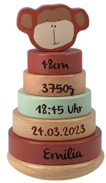 KIDSLINO Torre apilable de madera Mr. Mono I juguete infantil personalizado I regalo de nacimiento