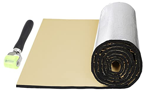 QUARKZMAN 1.52㎡ 10mm Auto Isolamento Acustico Alluminio Suono Dissipatore Insonorizzante Tappetino 152cmx100cmx10mm Con rotella di spinta