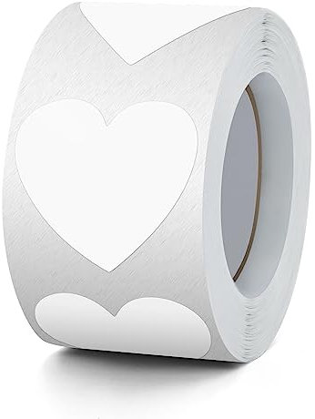 Aufkleber Herz Weiß Selbstklebende Herzform Etiketten Rolle 38mm klein Farbkodierung Heart Sticker für Hochzeiten Scrapbooking Geschenke Valentinstag 500 Stück