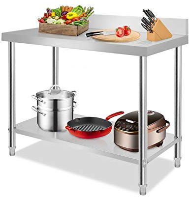 XMTECH Edelstahl Arbeitstisch mit Aufkantung 100 x 60 x 85cm Edelstahltisch Küchentisch Zerlegetisch Tisch Tragkraft 160 kg mit justierbaren Stellfüßen