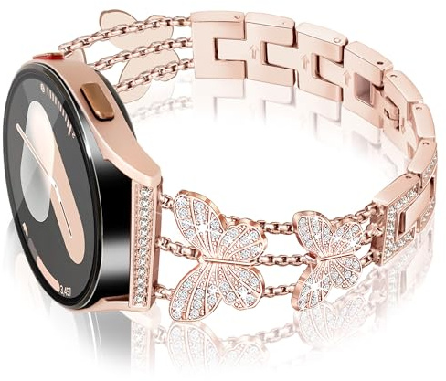 Ocaer Kompatibel mit Samsung Galaxy Watch 7/FE/6/5/4 Armband 40mm 44mm/6 Classic 43mm 47mm/5 Pro 45mm, Glitzer Metall 20mm Armband für Samsung Galaxy Watch 4 Classic 42mm 46mm/Active 2(Rosegold)