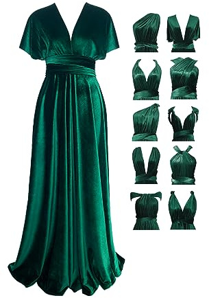 Velvet Infinity Dress with Bandeau, Convertible Bridesmaid Dresses, Multiway Wrap Maxi Long Formal Wedding Guest Dress Green