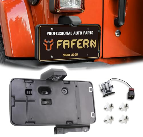 Fafern Rear License Plate Holder Frames Bracket with Light Lamp for 2007-2018 Jeep Wrangler JK JKU Sports Sahara Rubicon & Unlimited, License Plates Mounting Bracket, Replace 68064720AA, ABS, Black