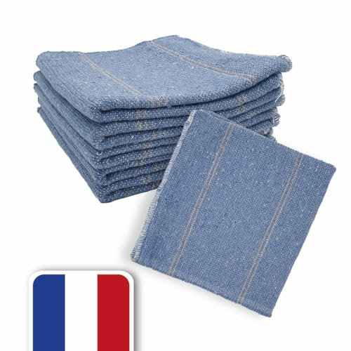 LNT France - Lot de 5 Serpillères L'original Blue G - 50 x 100 cm, Toile de Jean recyclée. Multi usages, Nettoyage de Tous Les sols : Salle de Bain, Cuisine. Très résistantes. Fabriqué en France.