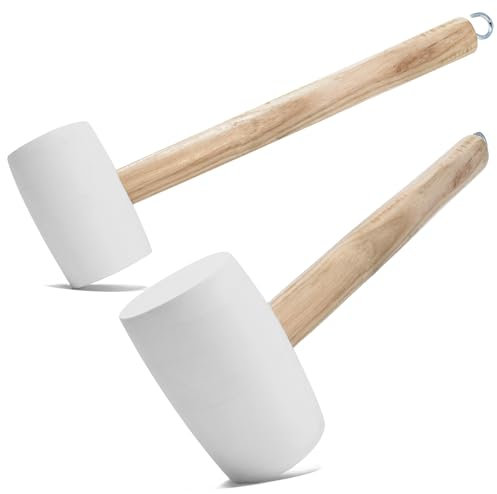 COM-FOUR® 2X Martillo de Goma con Extractor de Clavijas - Martillo de Cara Blanda con Mango de Madera - Martillo de Clavijas para Acampar y Manualidades (2 piezas - mango de madera con gancho)