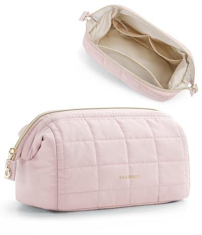 BAGSMART Luxury Soft Pink Sminkväska, Vadderad Necessär, Rosa