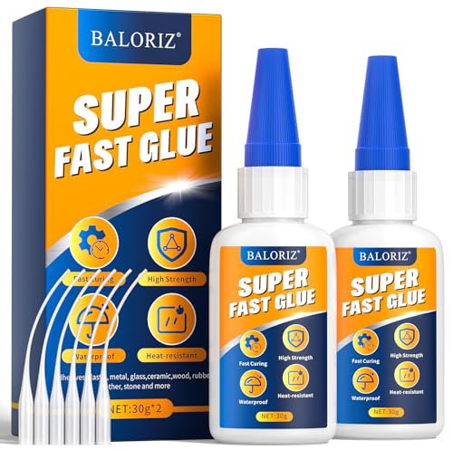 BALORIZ Starker Sekundenkleber für alle Zwecke, Sofortiger Superschneller Reparaturkleber, Universeller Starker Kleber für Kunststoff, Glas, Metall, Keramik, Holz, Leder, Heimwerkerarbeiten usw.