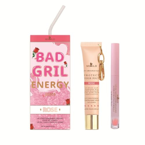 Lip Conditioner & Lip Oil Set, Moisturizing Natural Lip Balm Set, Lip Care For Dry and Chapped Lips, Gifts For Teenage Girls, Rose Flavour