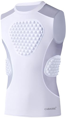 Cabasse Youth Padded Protective Shirt, Chest Rib Protector Heart Guard Sternum Shirt for Football Paintball Baseball (White/Grey, Small)