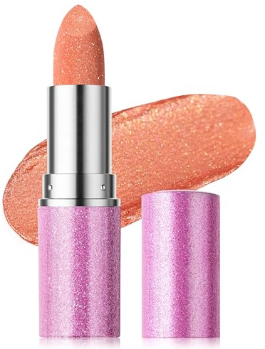 Erinde Barra de Labios con Purpurina, Glitter Lipstick Brillante e Hidratante, Pintalabios Permanente de Larga Duración, Maquillaje Labial Resistente al Agua con Efecto Metálico Cremoso #01