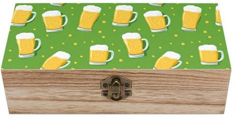 Anceky Cajas decorativas divertidas para jarras de cerveza, caja de madera para guardar tesoros con tapa abatible y cierre, organizador de joyas