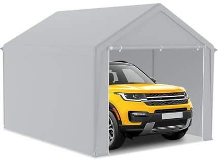 YRHome 3x4m Große Zeltgarage Winterfest - Stabiles Carport Garagenzelt & Lagerzelt mit PE-Dach (170g/m²) für Auto, SUV, LKW, Boot - UV-beständiger Unterstand als Weidezelt Garagenüberdachung Grau