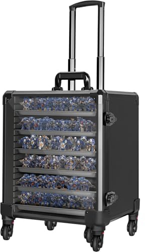 WELIDAY Trolley Miniatures Transport Display Storage Case Aluminum Alloy Frame with 5 Detachable Swivel Wheels and Lock, Black, L