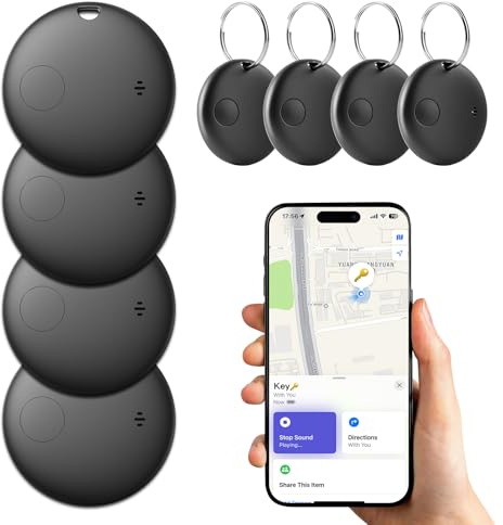 Carehabi 4PCS Bluetooth Tracker Fonctionne avec Apple Find My (iOS Uniquement) Localisateur d'objets Bluetooth IP68 Imperméable pour Portefeuilles Valises Clés Bagages