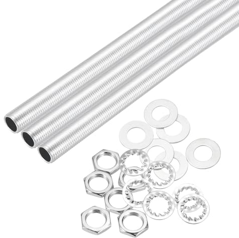 QUARKZMAN 21 st M10 gängrör med fin gänga 20 cm lång x 7 mm ID-monteringssats för lamprör med sexkantiga muttrar och brickor, för gör-det-själv-reparation, silver