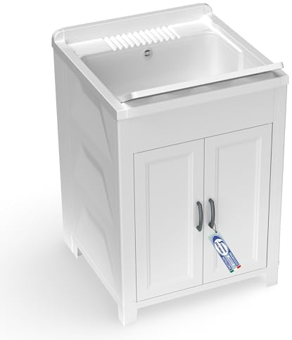 Sicignano Mobile Lavatoio in Resina PP 60x60x85 cm con Vasca e Asse, per Interno ed Esterno, Giardino e Lavanderia