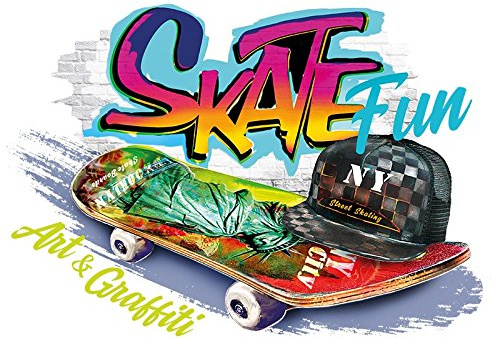 Ideen mit Herz Trasferibile a caldo | Trasferibile per stirare | Termoadesivo applicabile con ferro da stiro | Per decorare tessuti come magliette | Motivo: skater, skate-board | 34 x 23,5 cm